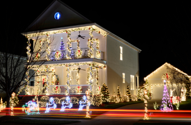 this image shows Christmas lights hanging in Folsom, CA