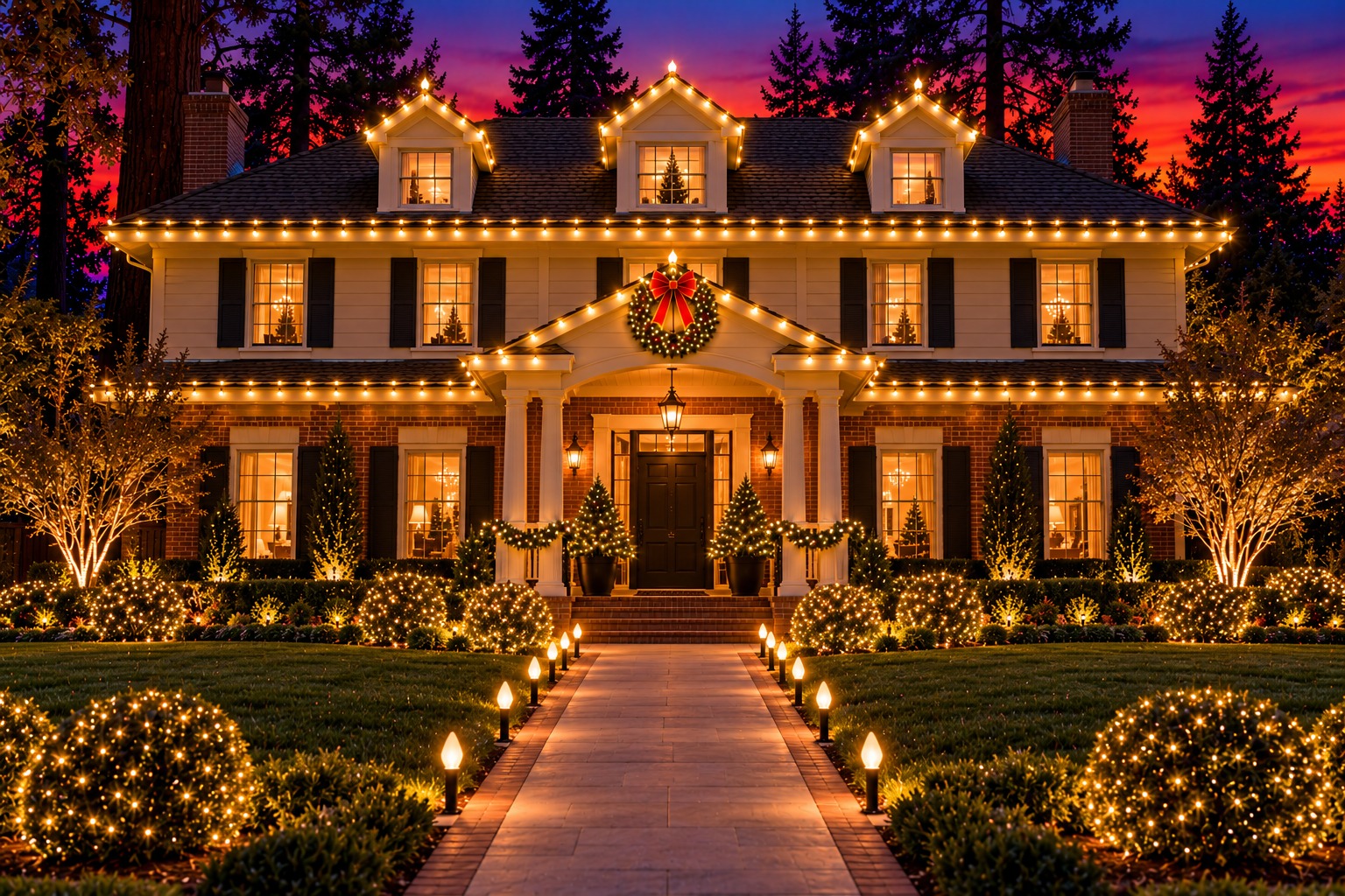 Christmas light installation in Saratoga Estates by Christmas Light Brothers