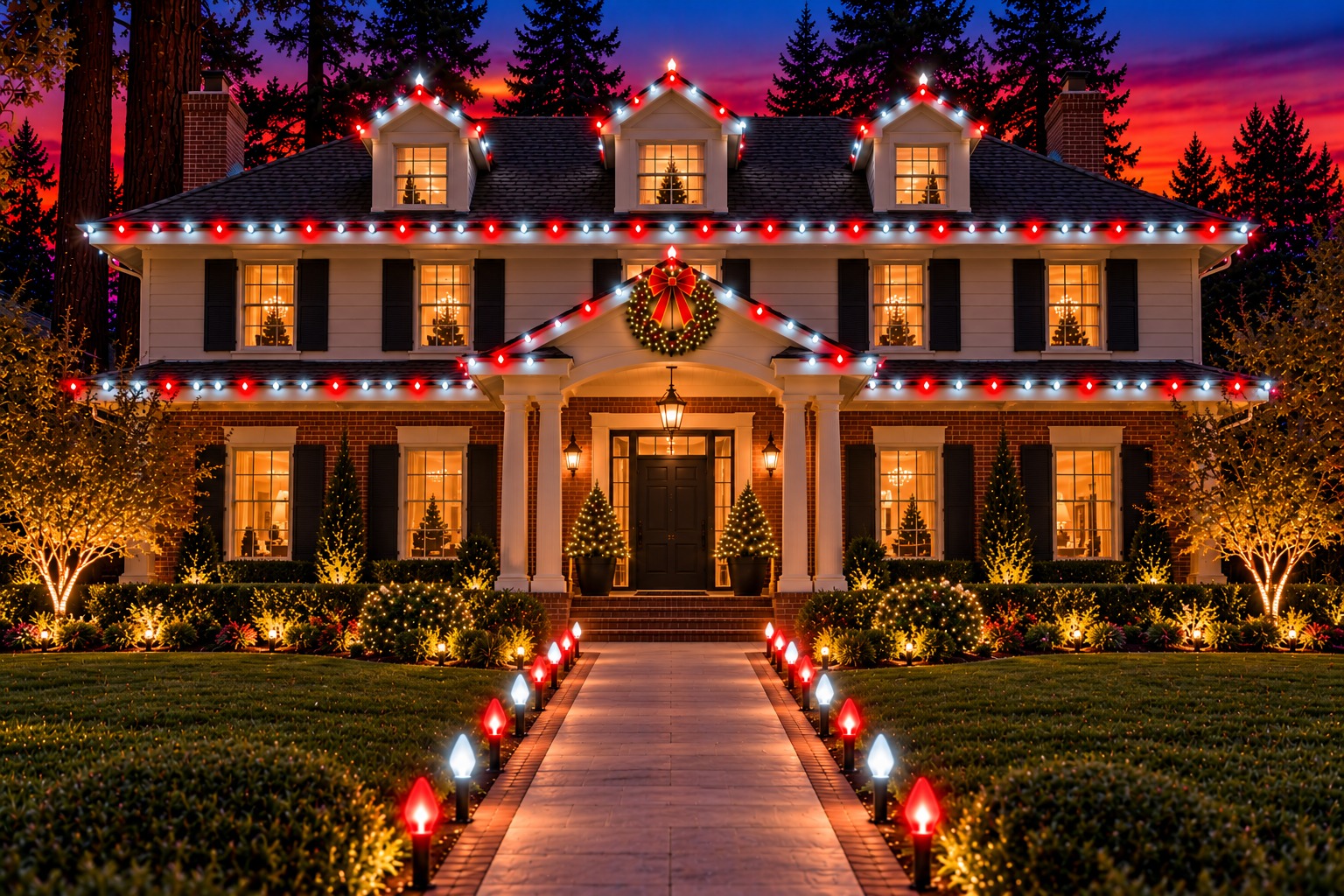 Christmas lights on a home, Fiddyment Farm holiday lighting by Christmas Light Brothers
