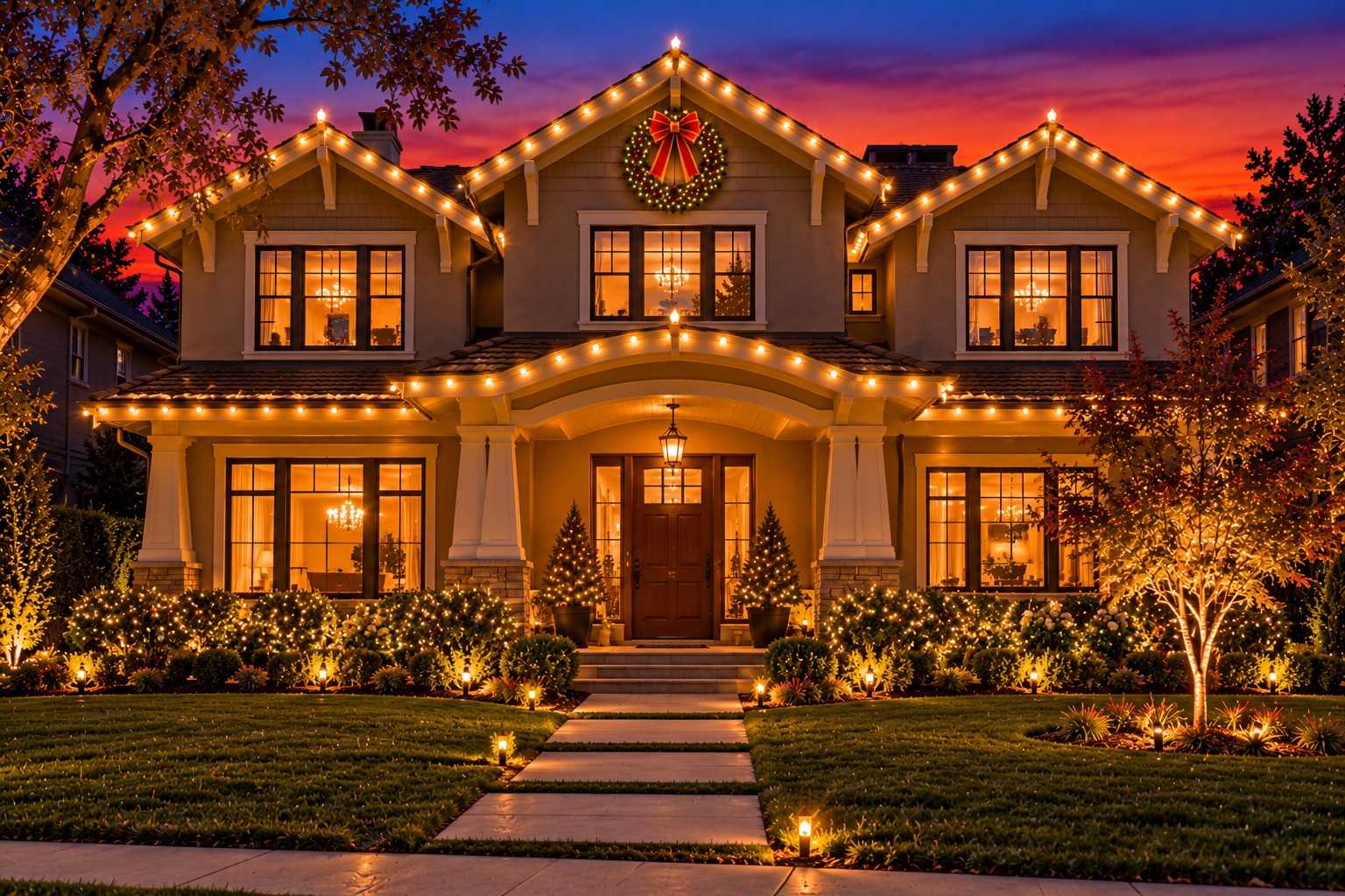 Christmas lights on a home, Florin holiday lighting by Christmas Light Brothers