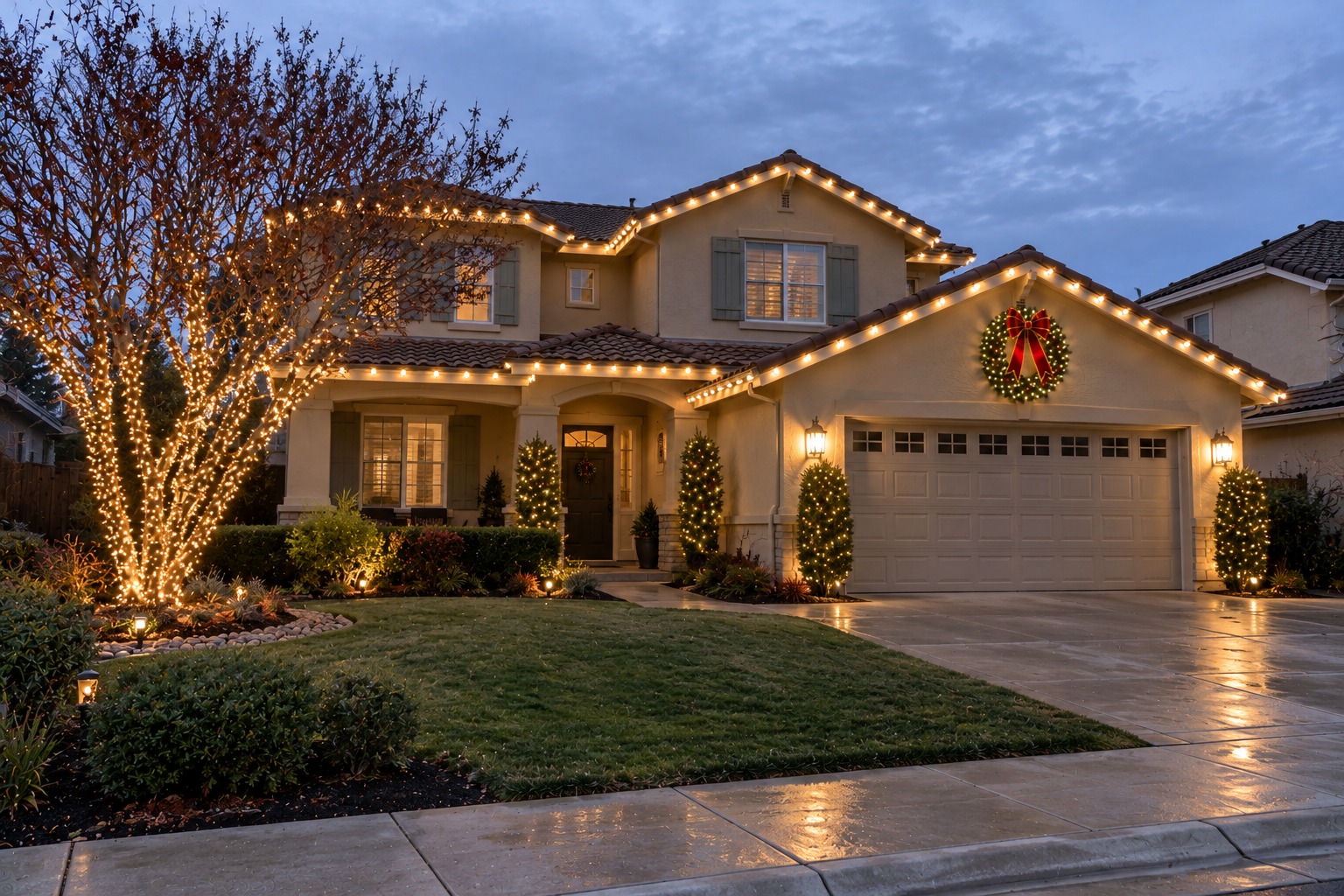 Christmas lights on a home, Foothill Farms holiday lighting by Christmas Light Brothers