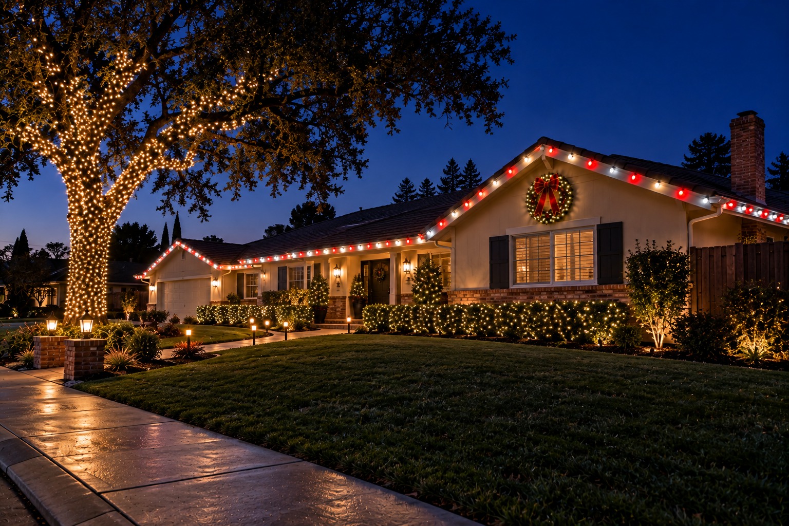 Christmas lights on a home, Bass Lake holiday lighting by Christmas Light Brothers