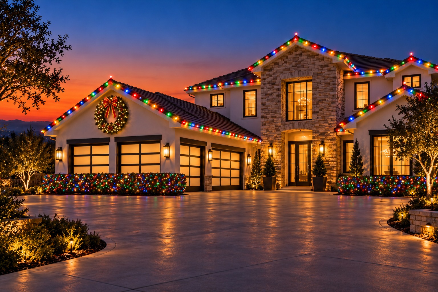 Christmas lights on a home, Laguna Ridge holiday lighting by Christmas Light Brothers