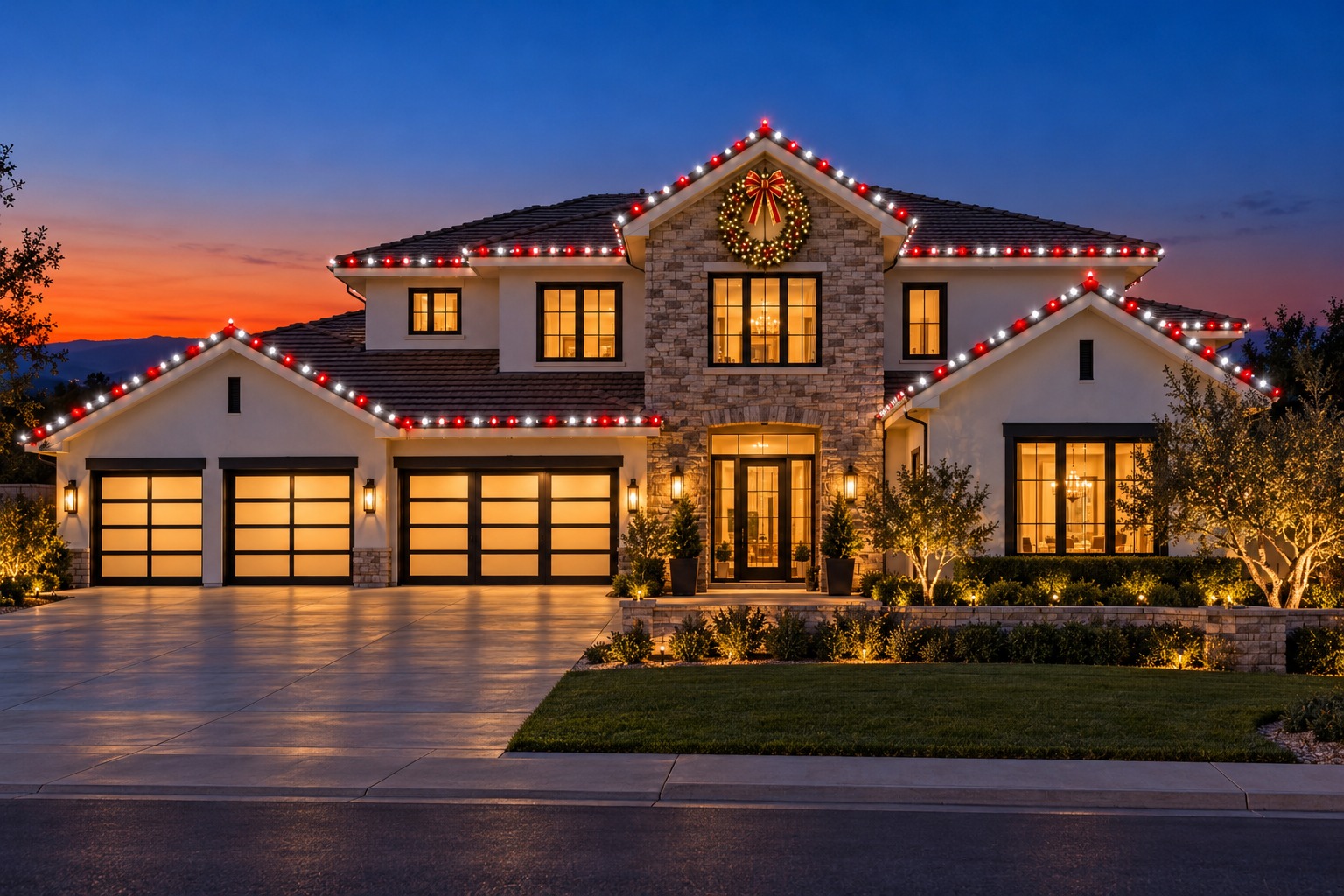 Christmas light installation in Twelve Bridges by Christmas Light Brothers