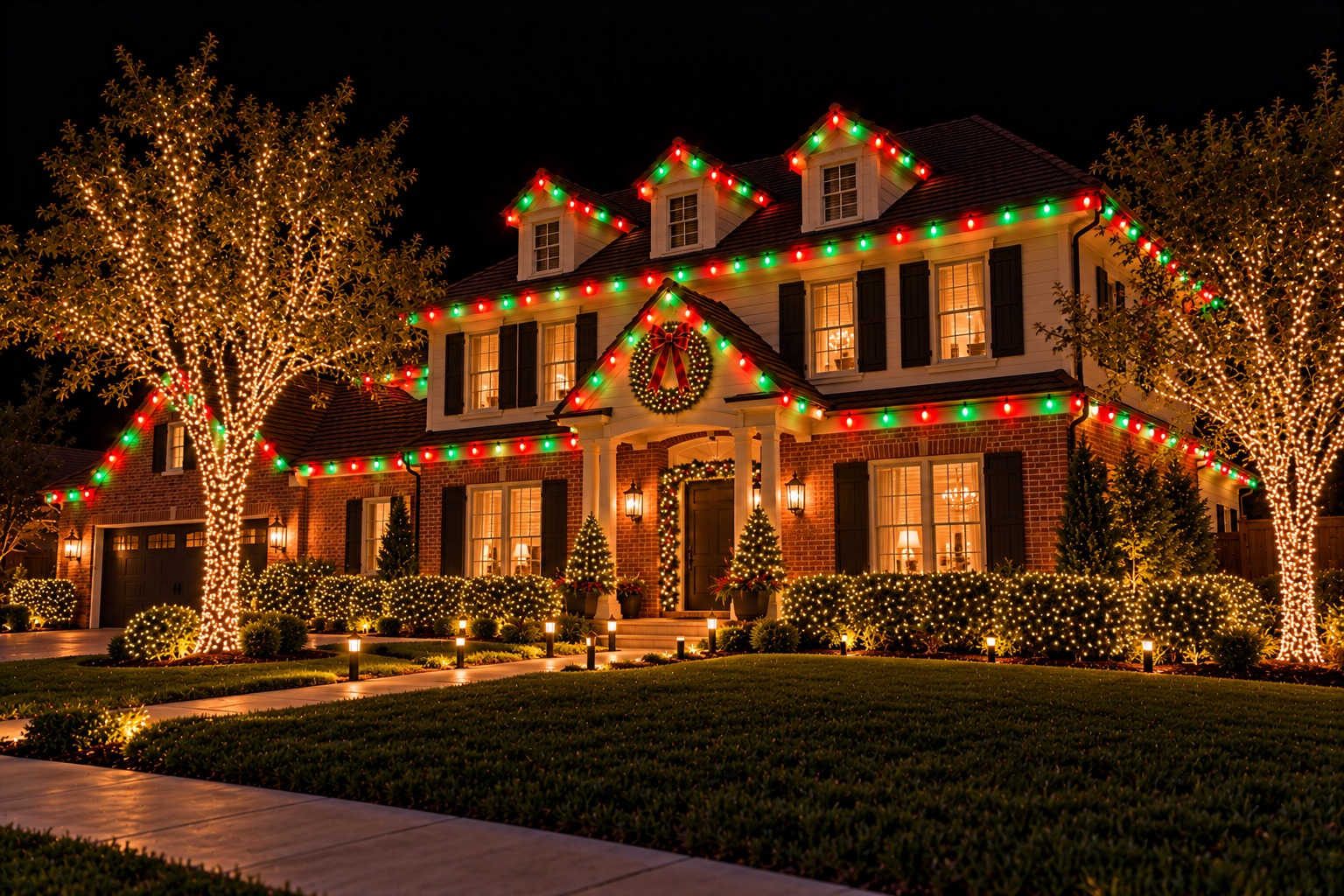 Christmas lights on a home, Saratoga Estates holiday lighting by Christmas Light Brothers