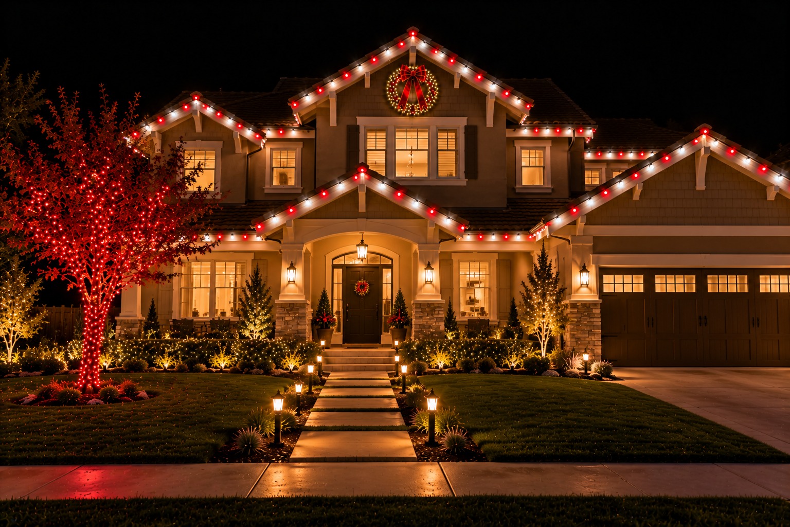 Christmas lights on a home, Shelborne holiday lighting by Christmas Light Brothers