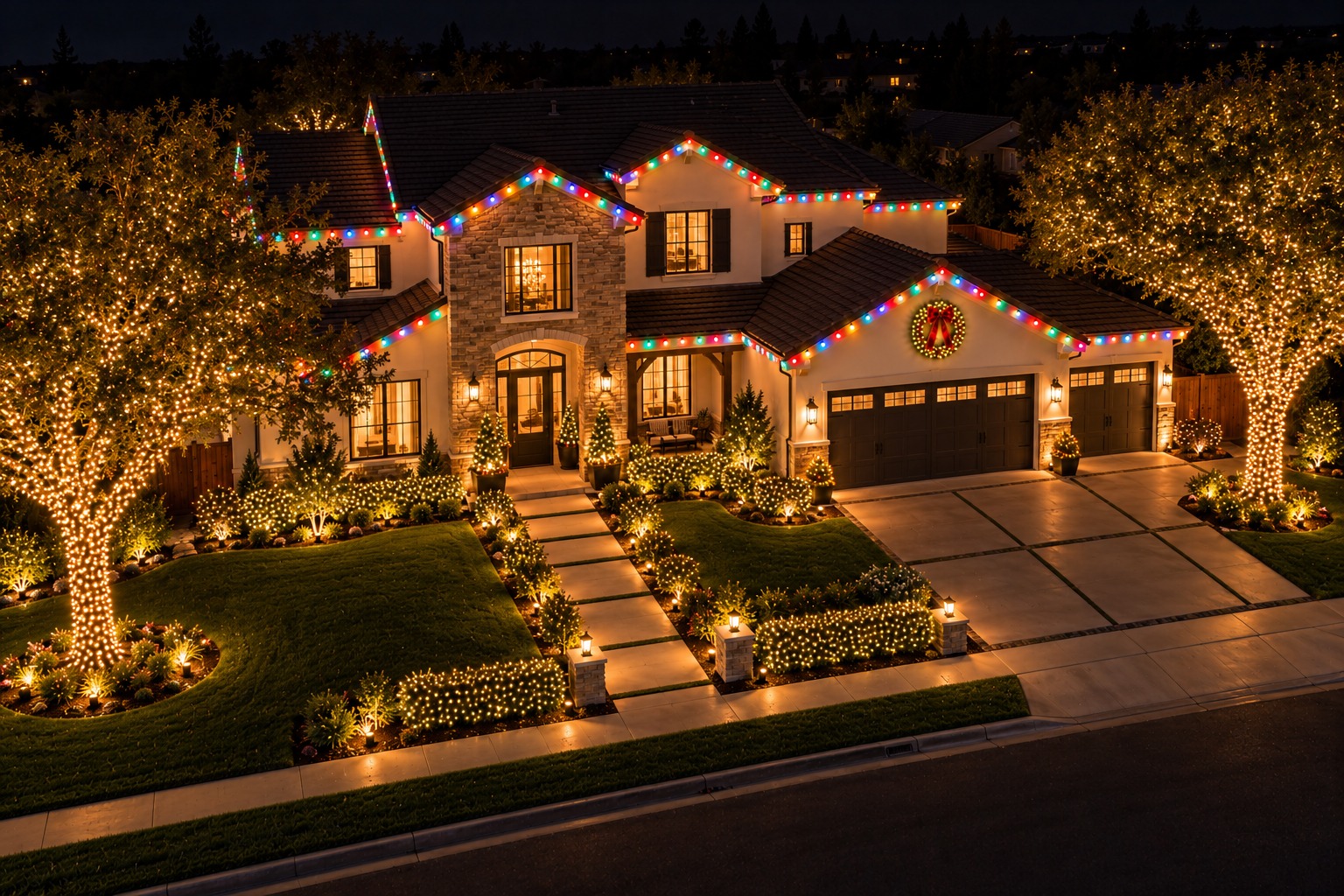 this image shows holiday lighting in Folsom, CA