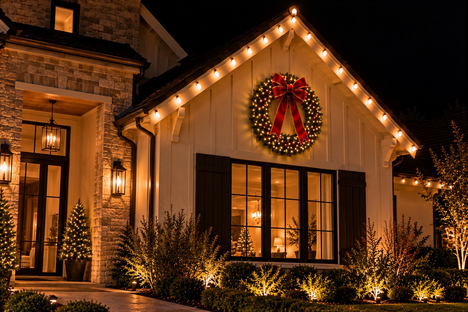 Christmas light installation in Bass Lake by Christmas Light Brothers
