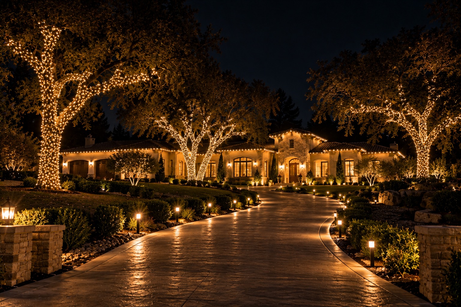 Christmas lights on a home, Catta Verdera holiday lighting by Christmas Light Brothers