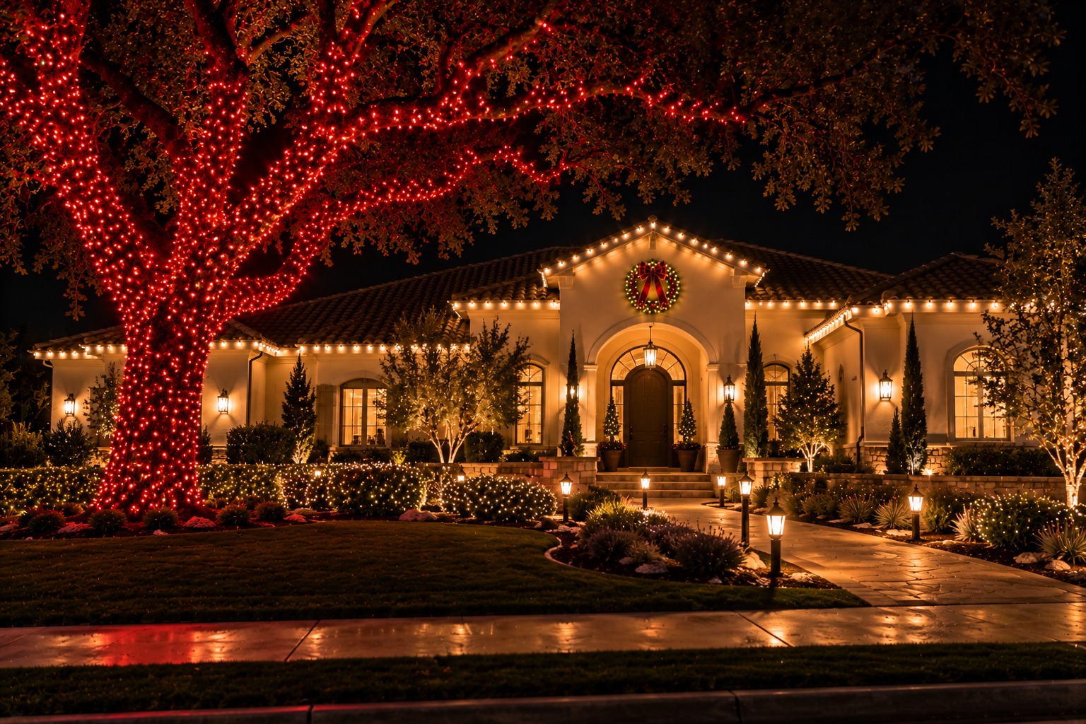 Christmas lights on a home, Wilton holiday lighting by Christmas Light Brothers