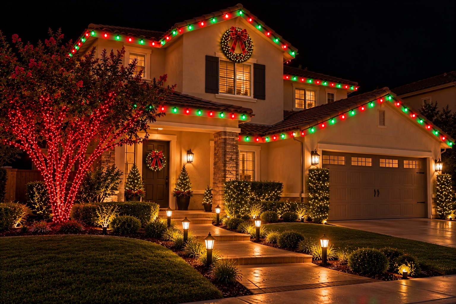 Christmas lights on a home, Anatolia holiday lighting by Christmas Light Brothers