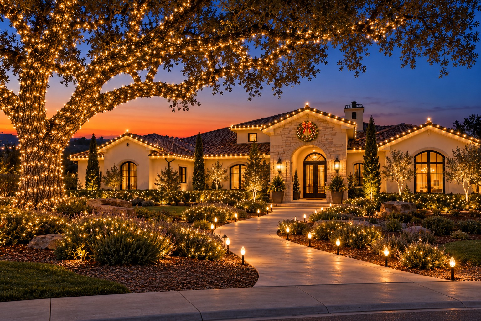 Christmas light installation in Whitney Oaks by Christmas Light Brothers