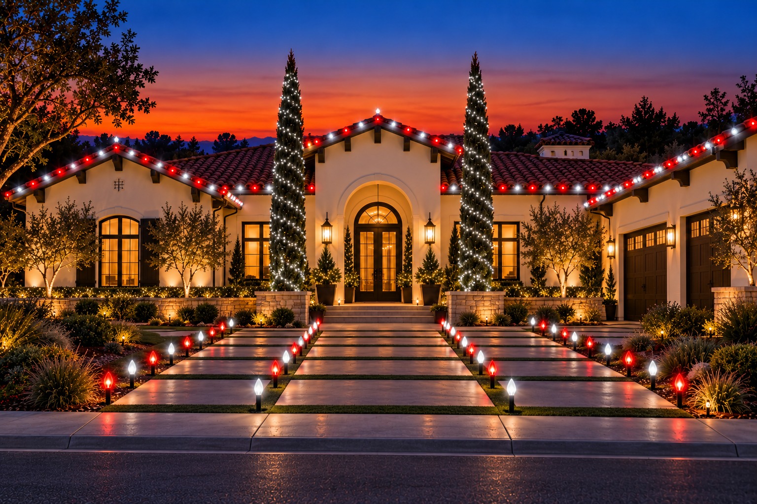 Christmas lights on a home, Parkway holiday lighting by Christmas Light Brothers