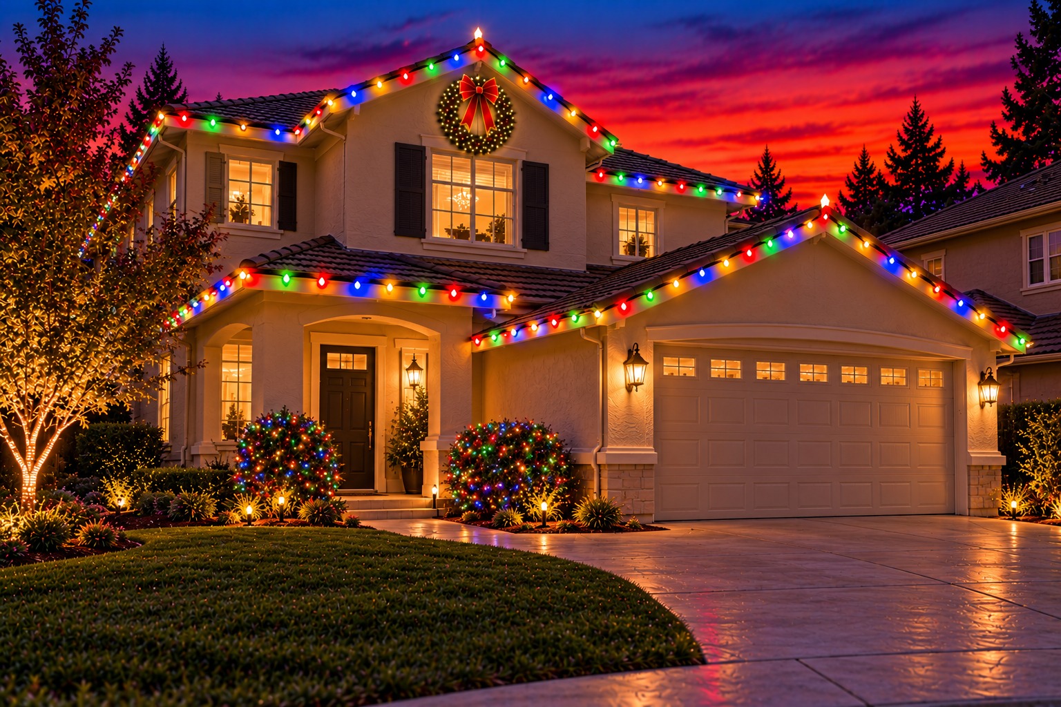Christmas lights on a home, Pocket-Greenhaven holiday lighting by Christmas Light Brothers