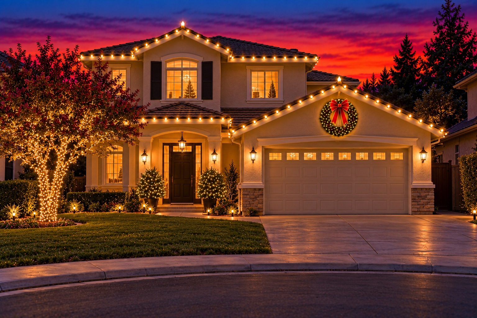 Christmas lights on a home, Rio Linda holiday lighting by Christmas Light Brothers