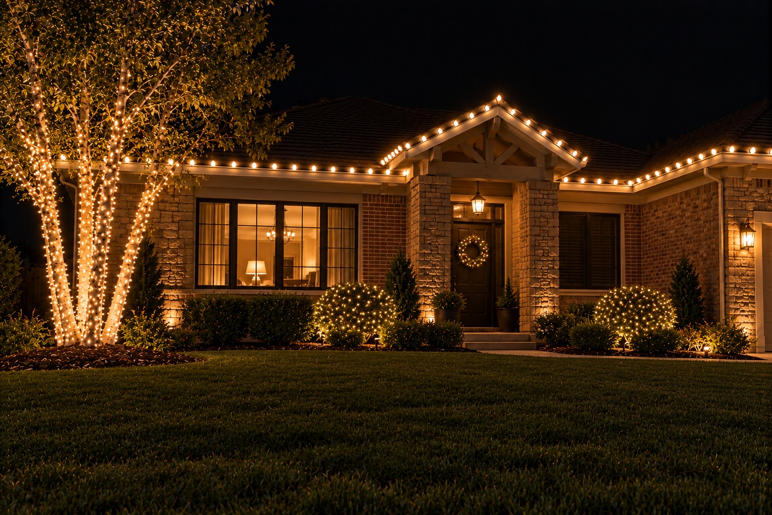 this image shows bush Christmas lights in the Sacramento area