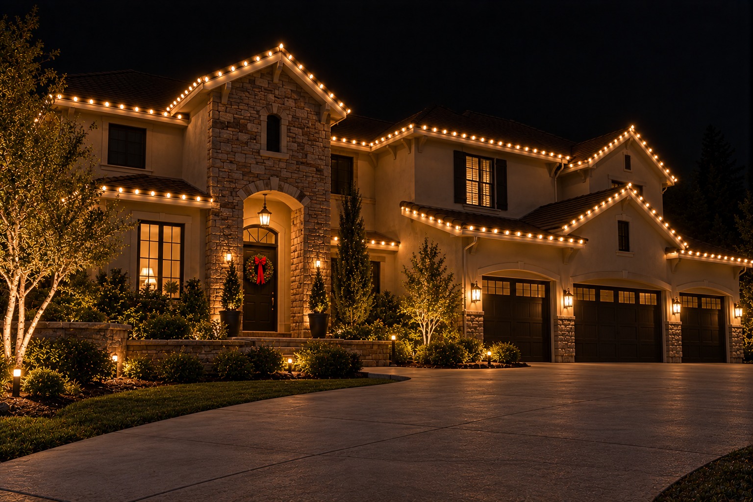 this image shows Christmas lights service in Folsom, CA