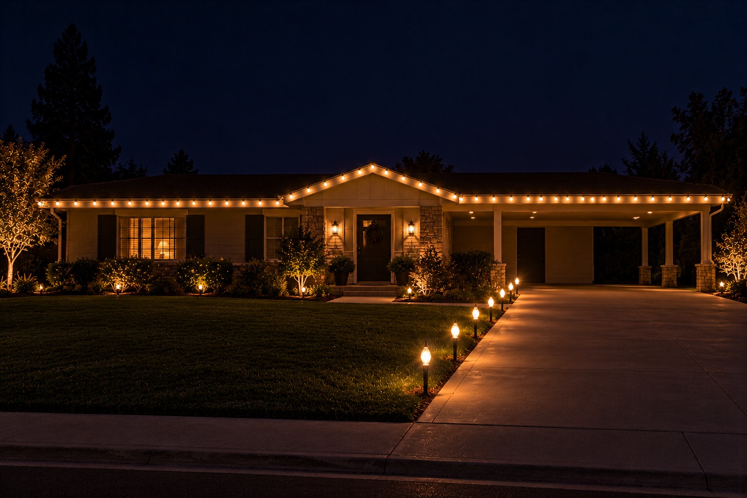 this image shows commercial Christmas lights service in Carmichael, CA